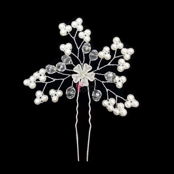 Ac metalic pentru par ACM004JJ Argintiu cu perle